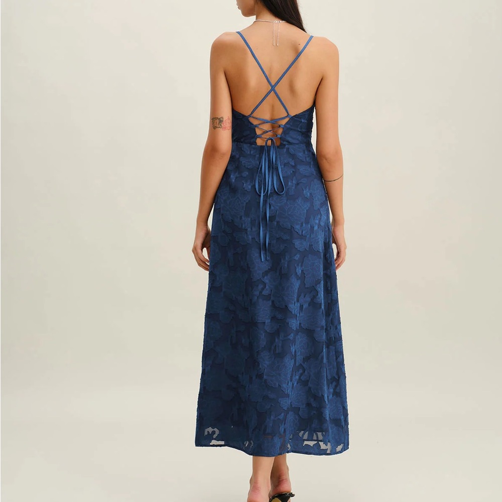 Rihoas Navy Jacquard Slip Backless Maxi Dress - Picture 5 of 10